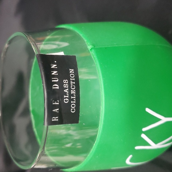 Rae Dunn Glass Collection NWT Green 'Lucky' Glass - Picture 2 of 5